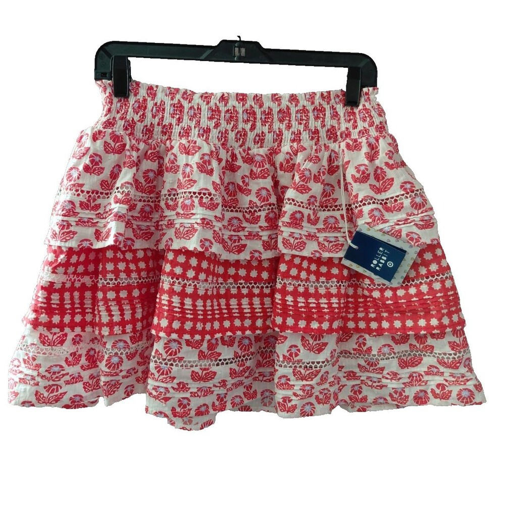 Roller Rabbit x Target Red Floral Tiered Mini Skirt Small Smocked Ruffle NWT